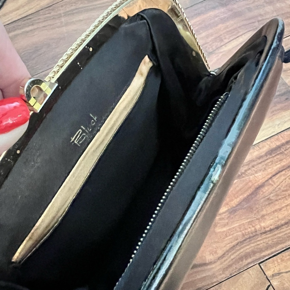 Vintage Black Leather Handbag Purse Retro Glam Party - Picture 5 of 10